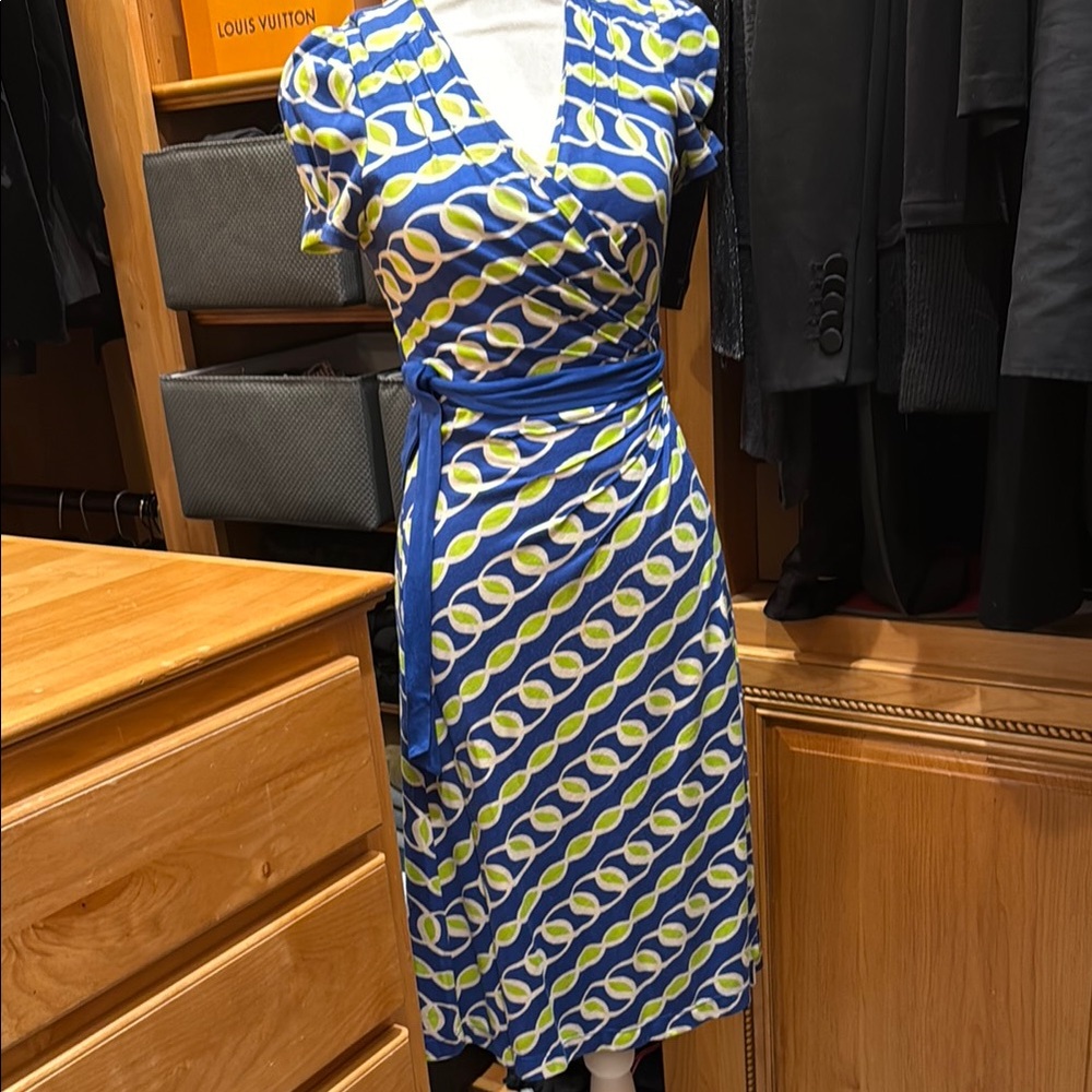 Stylish Blue and Yellow Wrap Dress